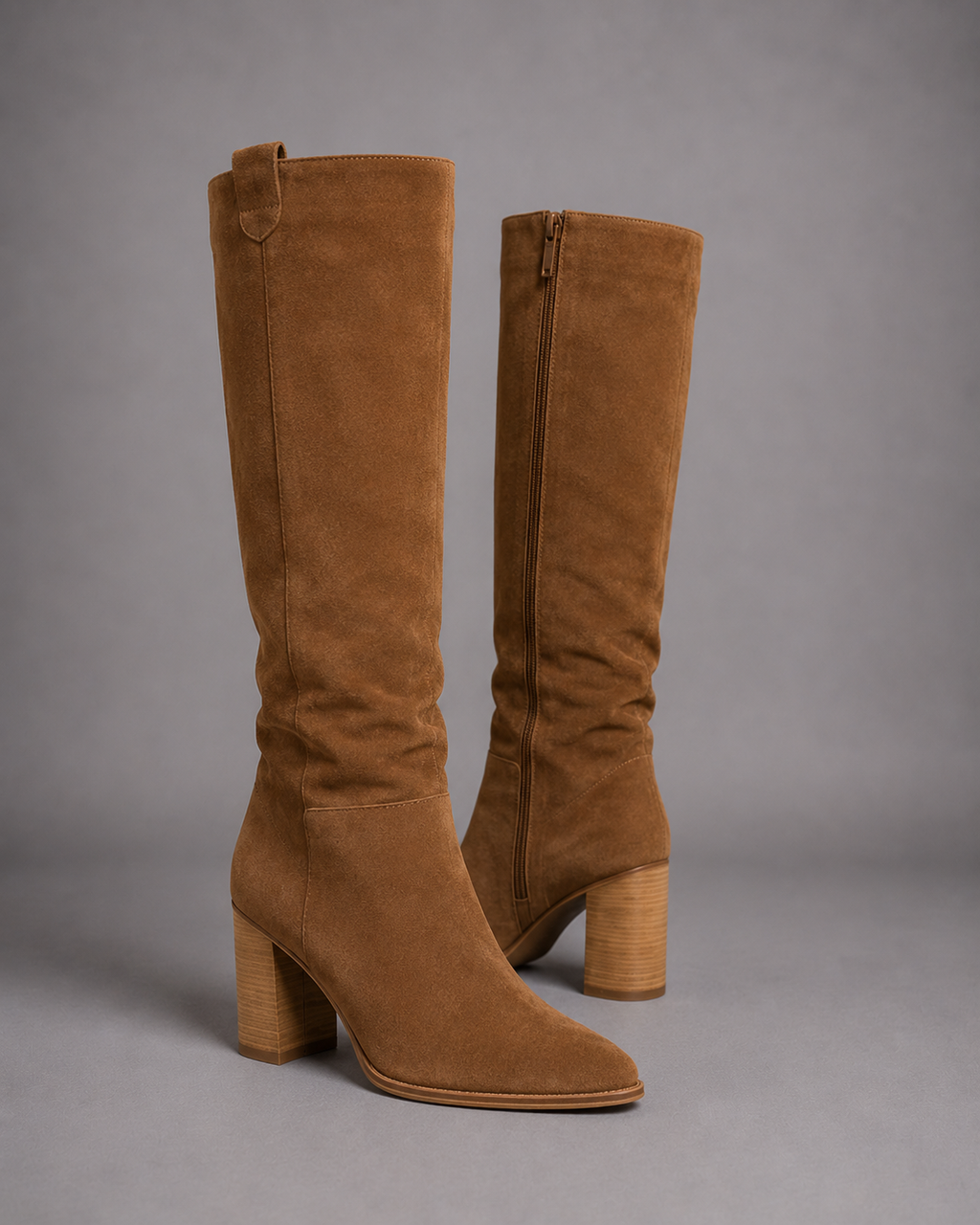 Women's Brown Suede Knee High Boots – Block Heel Boots