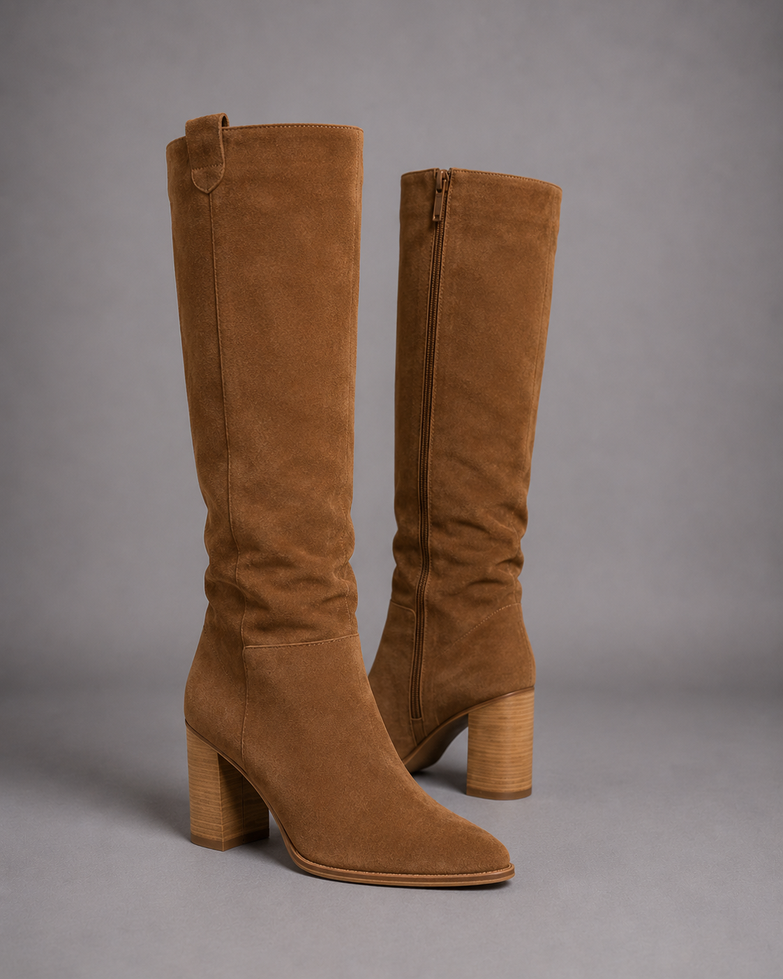 Women's Brown Suede Knee High Boots – Block Heel Boots