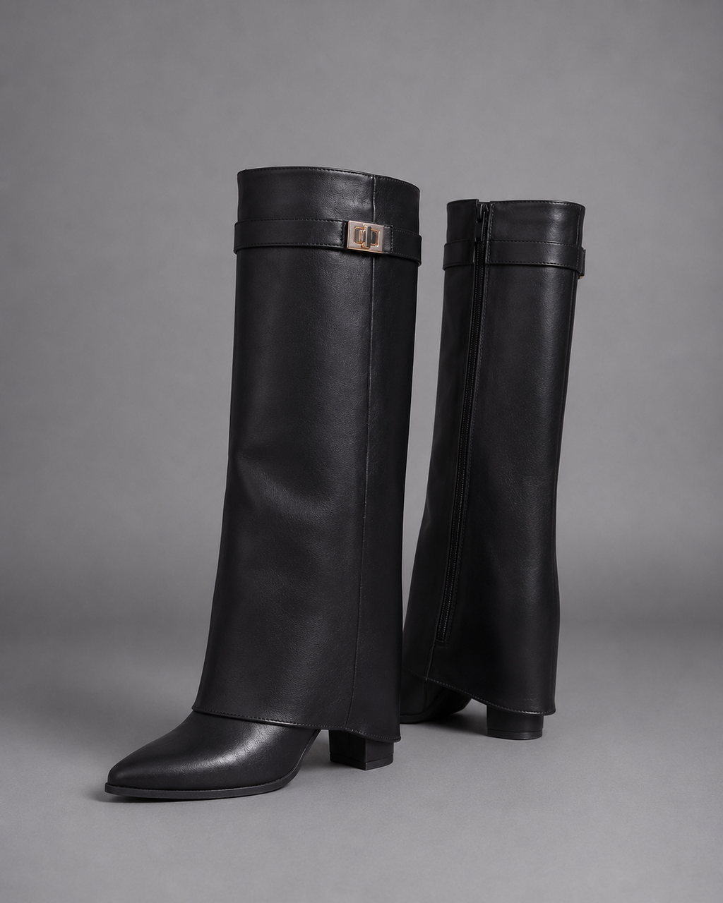 Women's Black Knee High Boots – Low Block Heel Boots