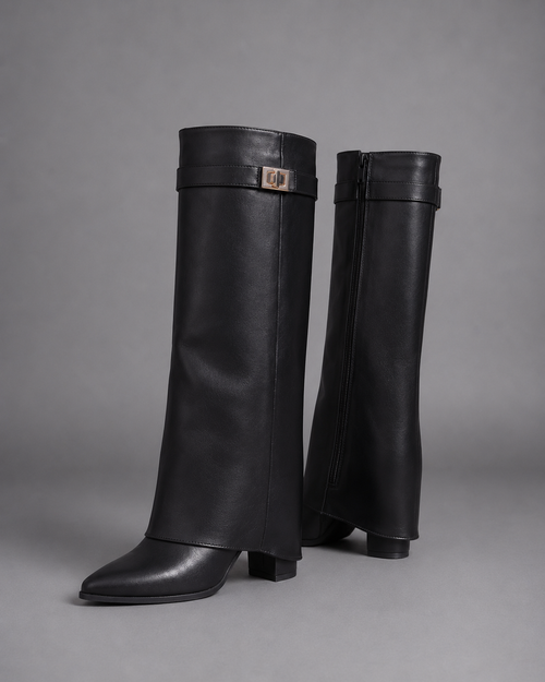 Women's Black Knee High Boots – Low Block Heel Boots