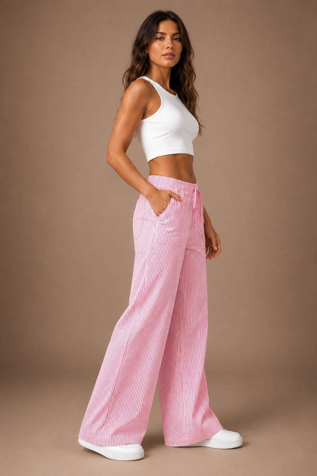 Women's Wide Leg Stripe Trousers Lightweight Summer Trousers