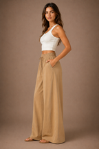 Women's Wide Leg Drawstring Trousers Lightweight Summer Trousers