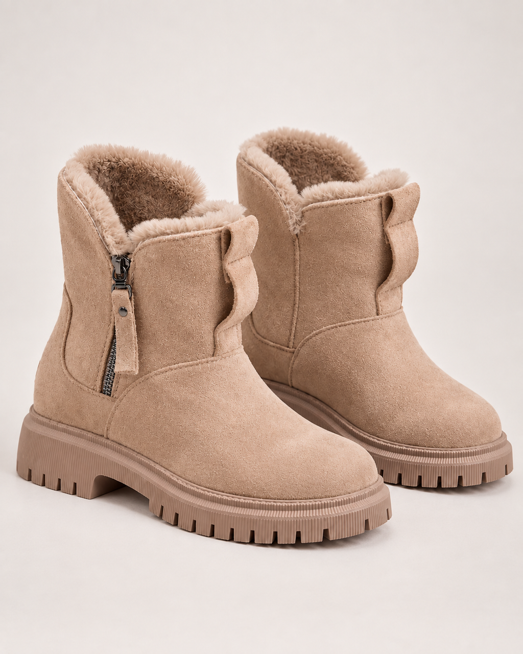 Women’s Winter Boots with Fleece Lining and Chunky Sole in Apricot, product only view