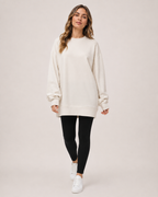 Women’s Oversized Sweatshirt with Crew Neck in Beige, full body view