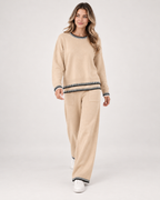 Women’s Co-Ord Set with Jumper and Wide Leg Trousers in Beige, full body view