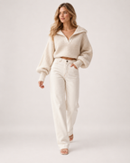 Women's Cropped Jumper Half Zip Chunky Knit Style product view
