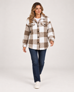 Women's Fleece Jacket with Checked Pattern and Button Front product view