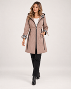 Women's Raincoat with Hood, Checked Trim and Belt product view