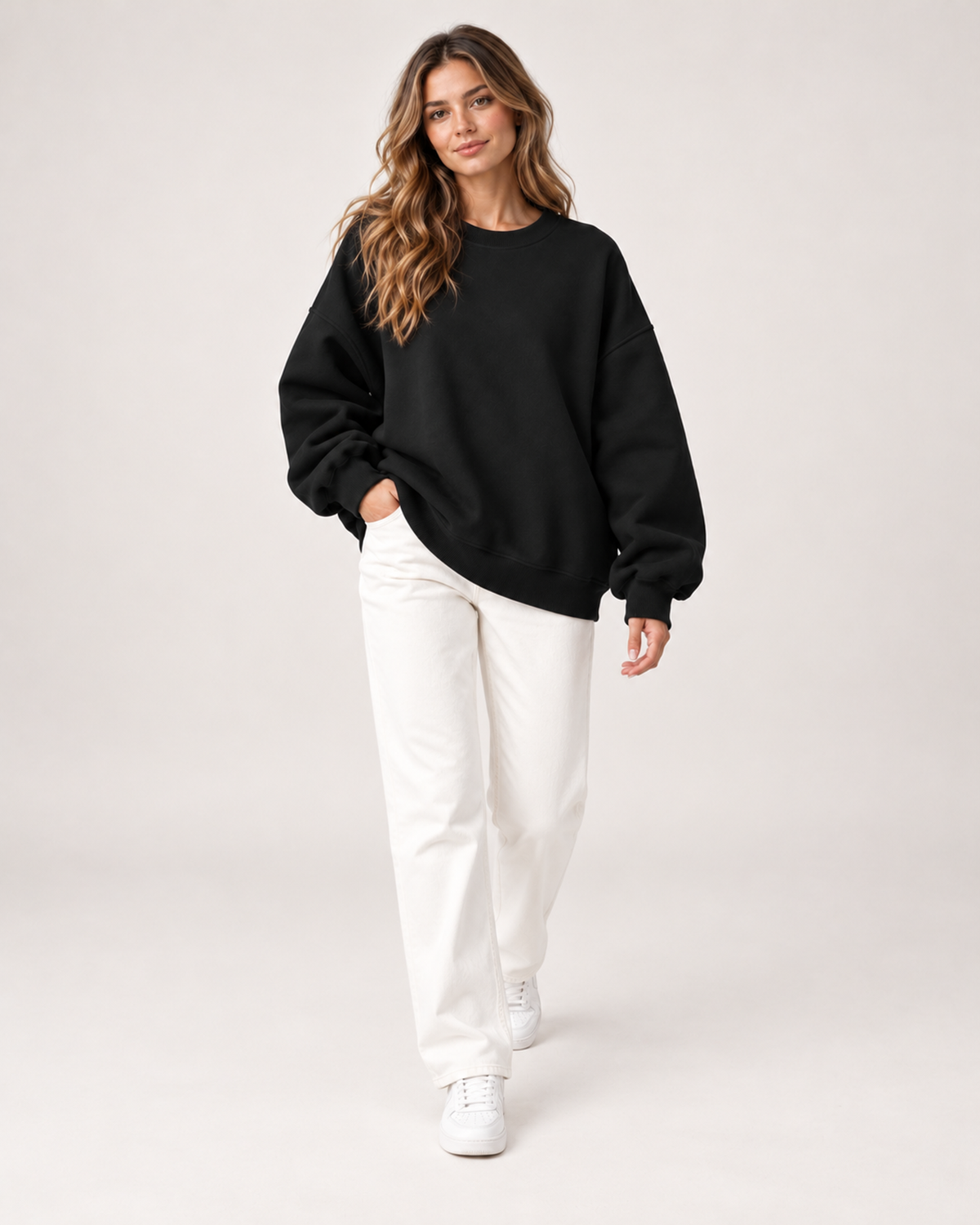 Women's Oversized Sweatshirt with Crew Neck walking view