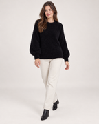 Women’s Fluffy Jumper with Crew Neck in Black, full body view