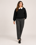 Women’s Collared Jumper with Layered Shirt Detail in Black, full body view