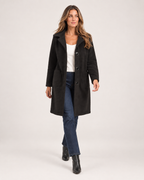 Women’s Longline Cardigan with Button Front and Pockets in Black, full body view