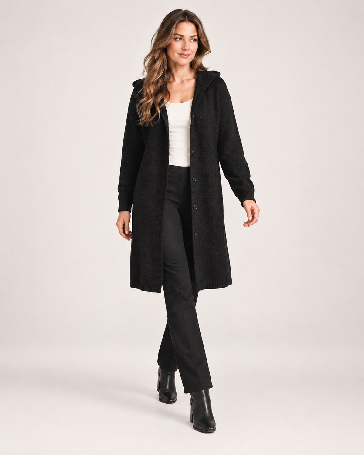 Women's Longline Cardigan with Hood and Button Front product view