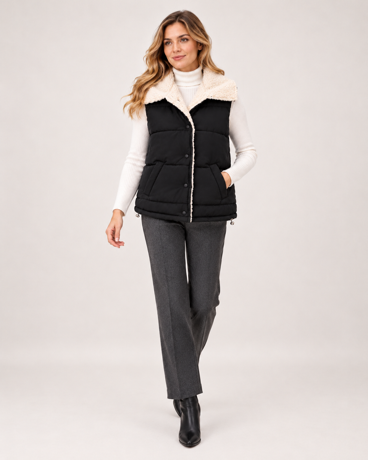 Women's Padded Gilet with Faux Fur Collar product view