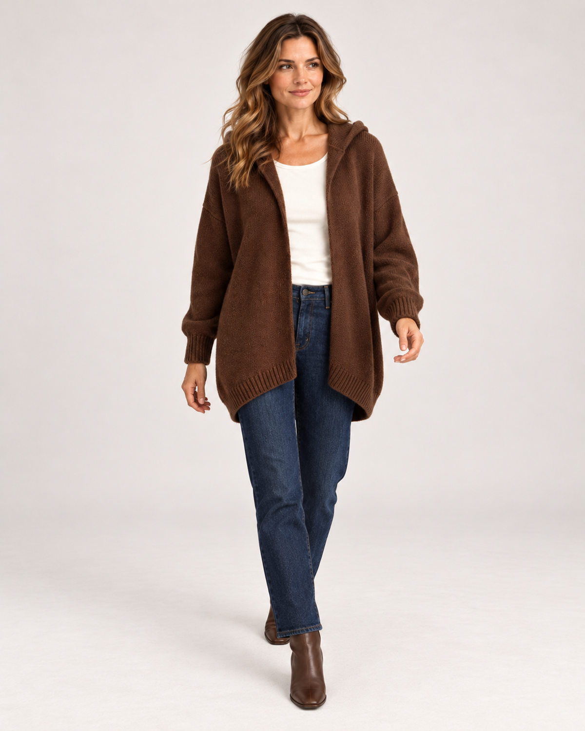 Women's Hooded Cardigan with Knitted Finish product view