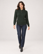 Women's Cable Knit Jumper with Button Neck walking view