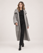 Women’s Long Cardigan with Shawl Collar in Grey, full body view