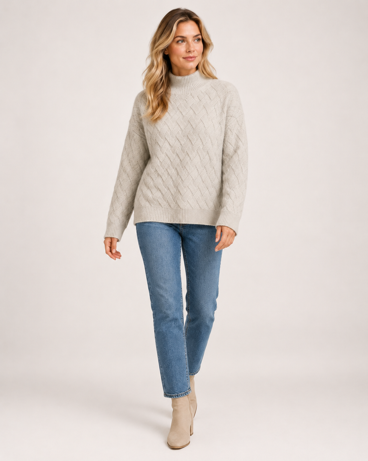 Women's Textured Roll-Neck Jumper with Basketweave Knit product view