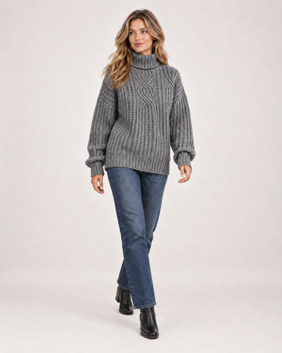 Women's Roll Neck Jumper with Cable Knit product view