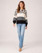 Women's Knitted Jumper Patterned Colour Block Crew Neck Style product view