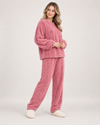 Women’s Pyjamas with Flannel Cable Pattern in Pink, full body view