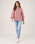 Women's Cable Knit Jumper Chunky Roll Neck Style product view