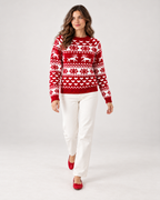 Women’s Christmas Jumper with Reindeer Pattern in Red, full body view