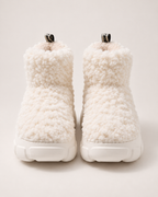Women’s Snow Boots with Platform Sole and Fluffy Ankle Cuff in White, product only view