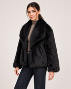 Women’s black faux fur jacket three quarter product view
