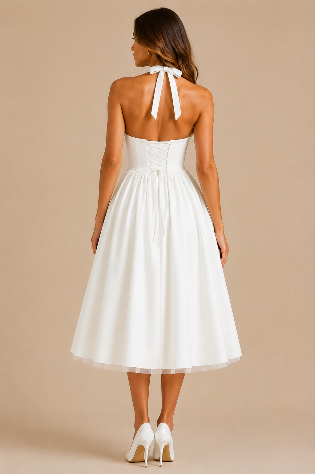 Women's Halter Neck Corset Midi Dress Sophisticated Style