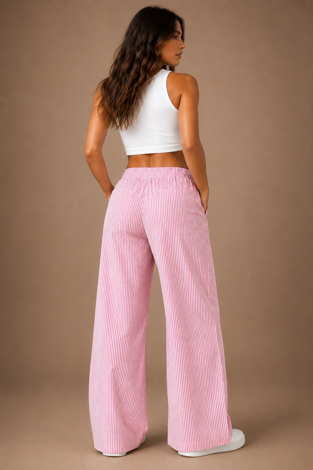 Women's Wide Leg Stripe Trousers Lightweight Summer Trousers