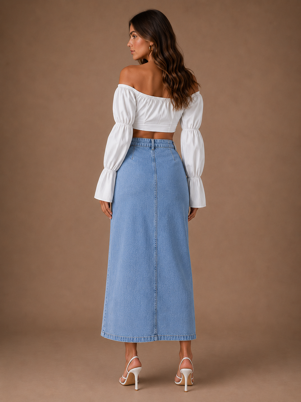 Women's High Waist Button Front Denim Midi Skirt