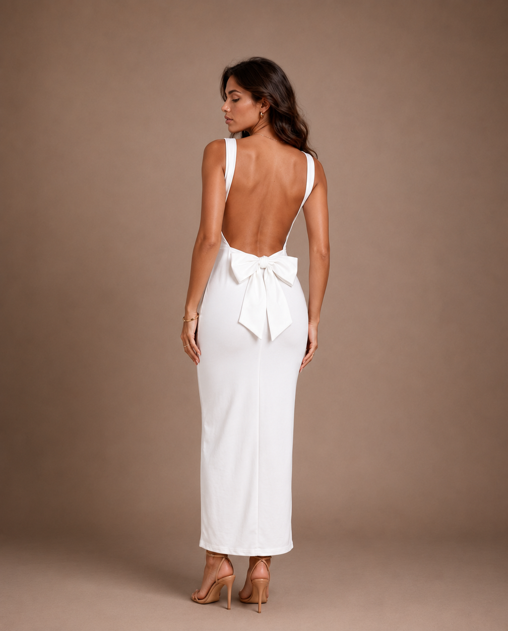 Women's Minimalist Maxi Dress with Statement Bow Back