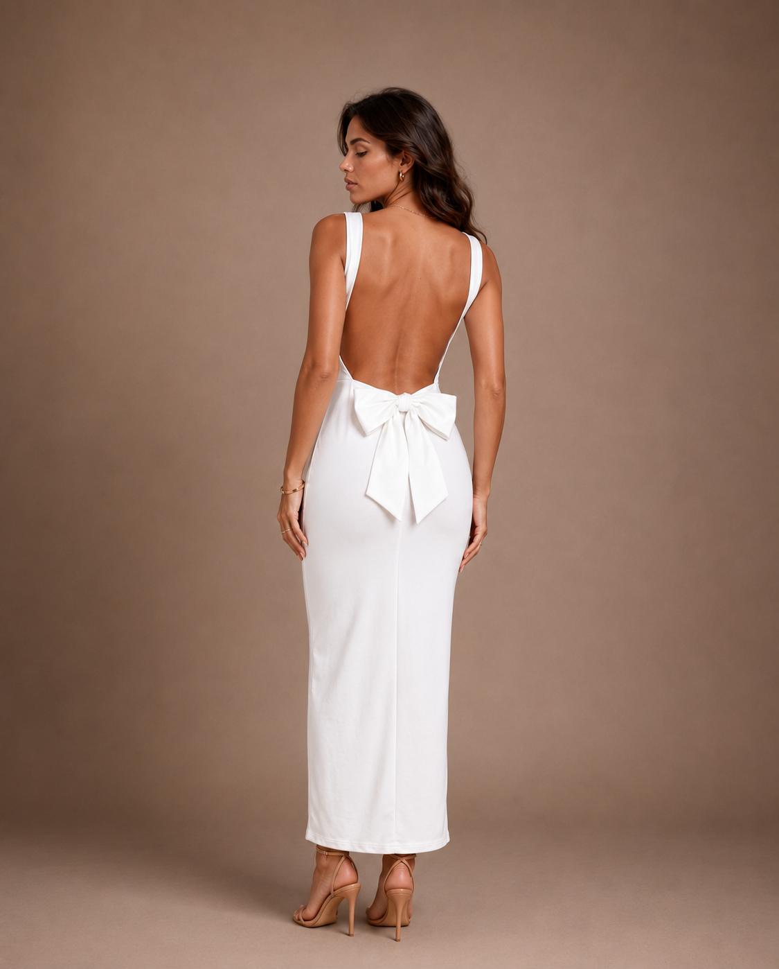 Women's Minimalist Maxi Dress with Statement Bow Back