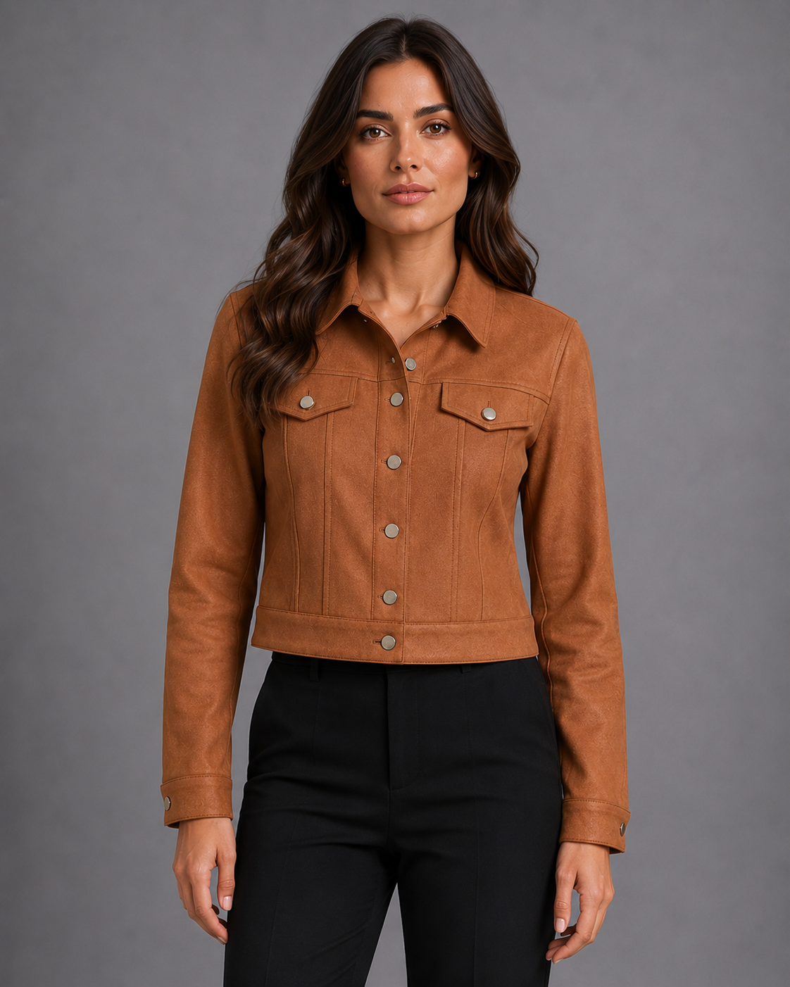 Women's Faux Suede Jacket – Button Up Suede Jacket