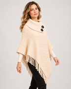 Women’s Poncho with High Neck and Button Detail in Apricot, product led view