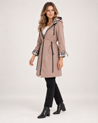 Women's Raincoat with Hood, Checked Trim and Belt product view