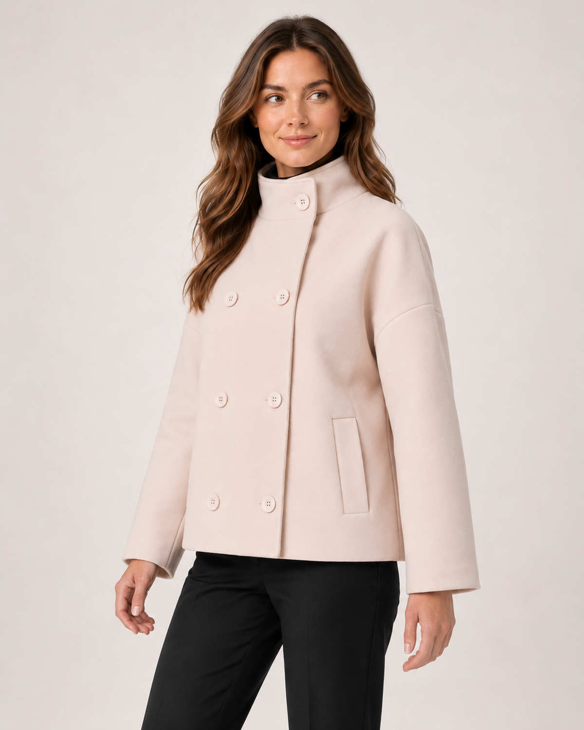 Women's Funnel Neck Coat with Double-Breasted Front product view