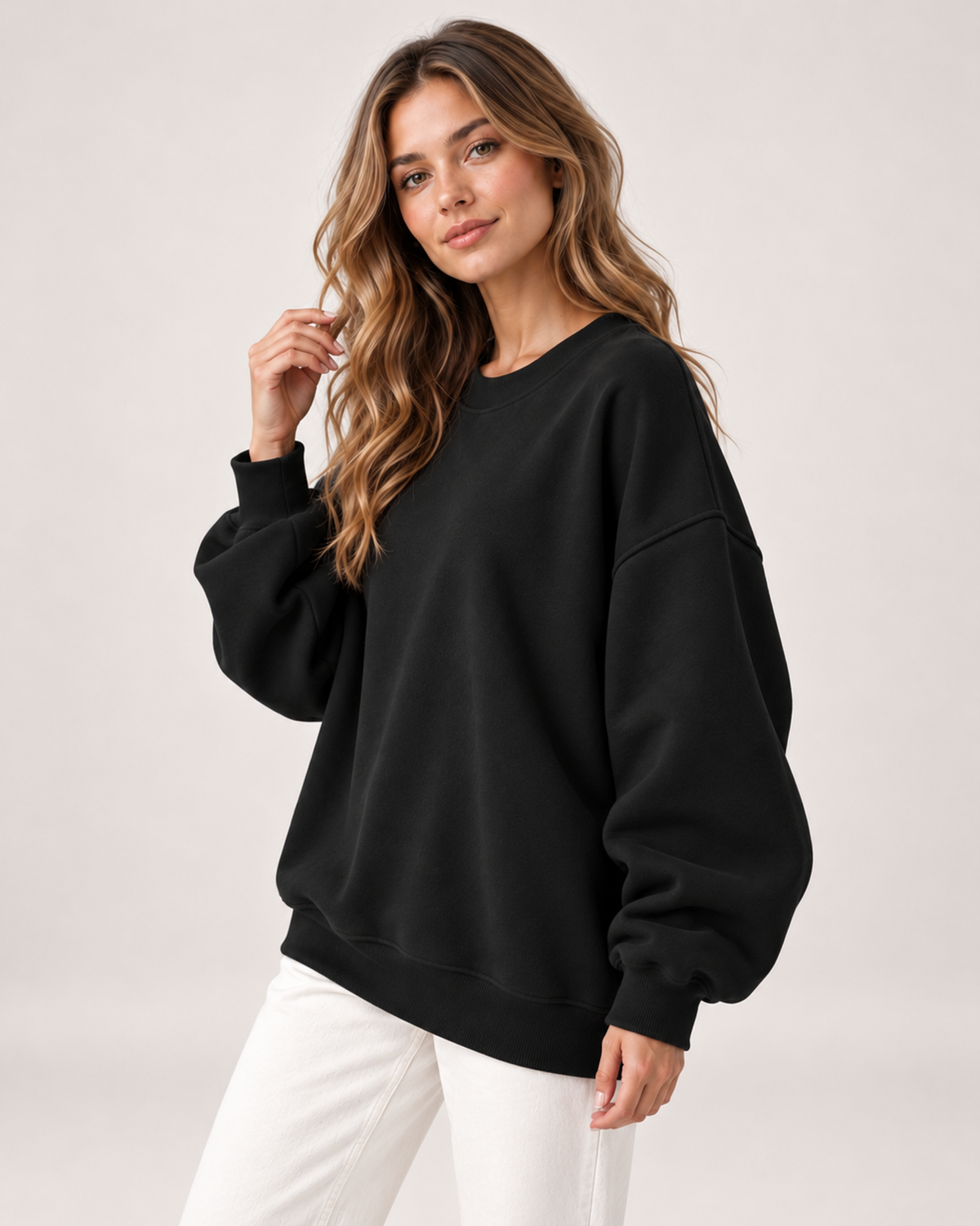 Women's Oversized Sweatshirt with Crew Neck three quarter view