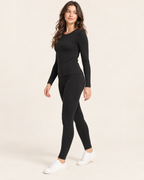 Women's black thermal base layer set three quarter view