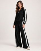 Women’s Co-Ord Set with Half Zip Top and Wide Leg Trousers in Black, lower body product focus view