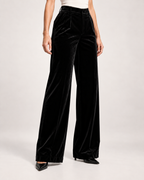 Women’s Wide Leg Trousers with High Waist and Pockets in Black, lower body product focus view
