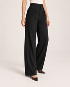 Women’s Wide Leg Trousers with High Waist and Pockets in Black, lower body product focus view