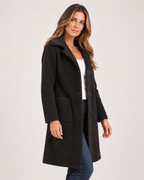 Women’s Longline Cardigan with Button Front and Pockets in Black, full body view