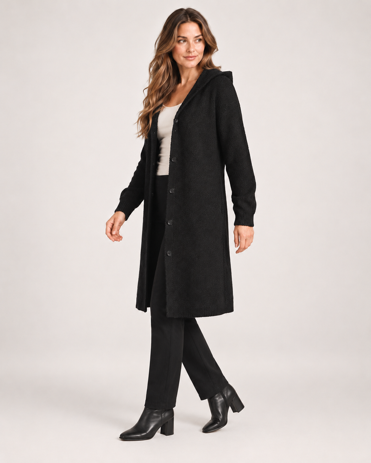 Women's Longline Cardigan with Hood and Button Front product view