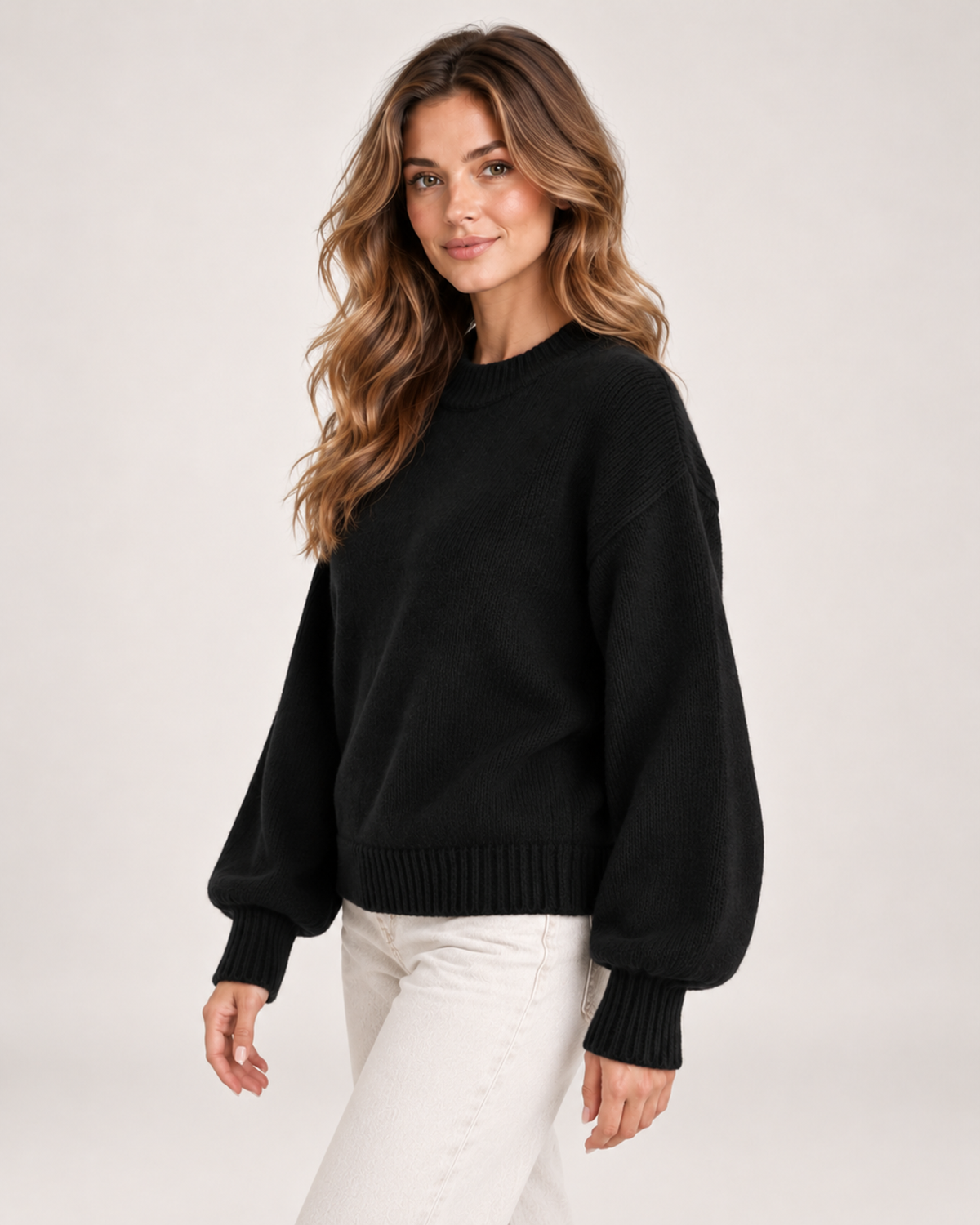 Women's Crew Neck Jumper with Balloon Sleeves product view