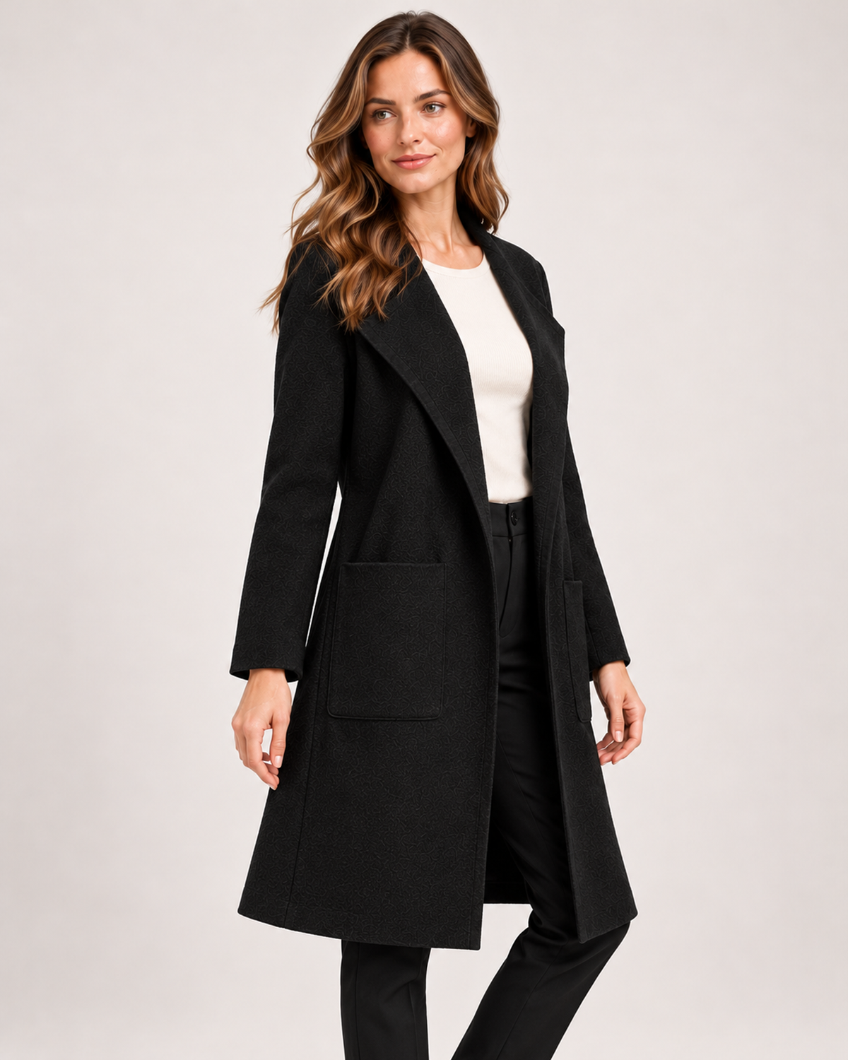 Women's Coatigan with Lapel Collar and Pockets product view