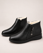 Women’s Ankle Boots with Fleece Lining and Side Zip in Black, product only view