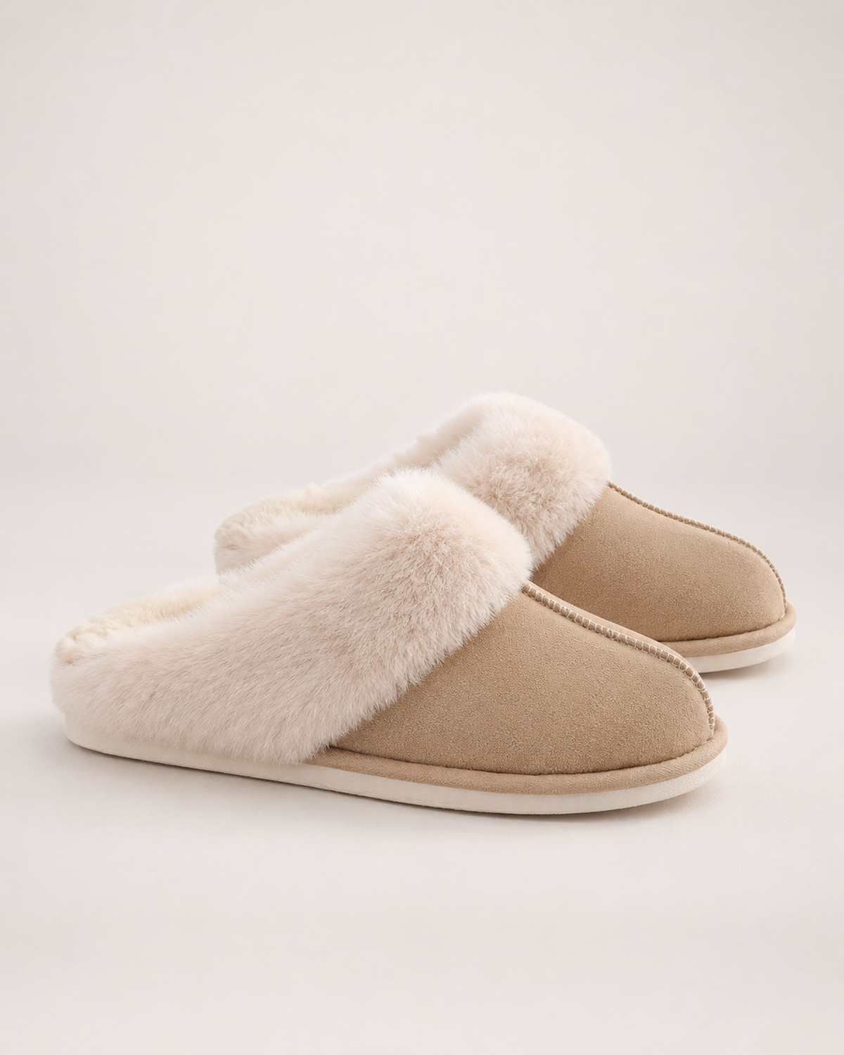 Women’s Mule Slippers with Plush Cuff and Closed Toe in Brown, product only view