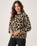 Women’s Leopard Print Jacket with Contrast Lining in Camel, short outerwear product focus view